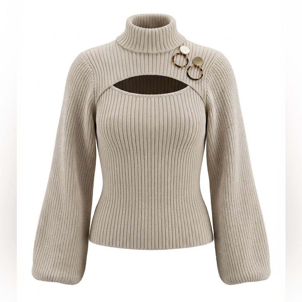 SHEIN Cream Ribbed Peek a boo Turtleneck Sweater stretch cropped size M